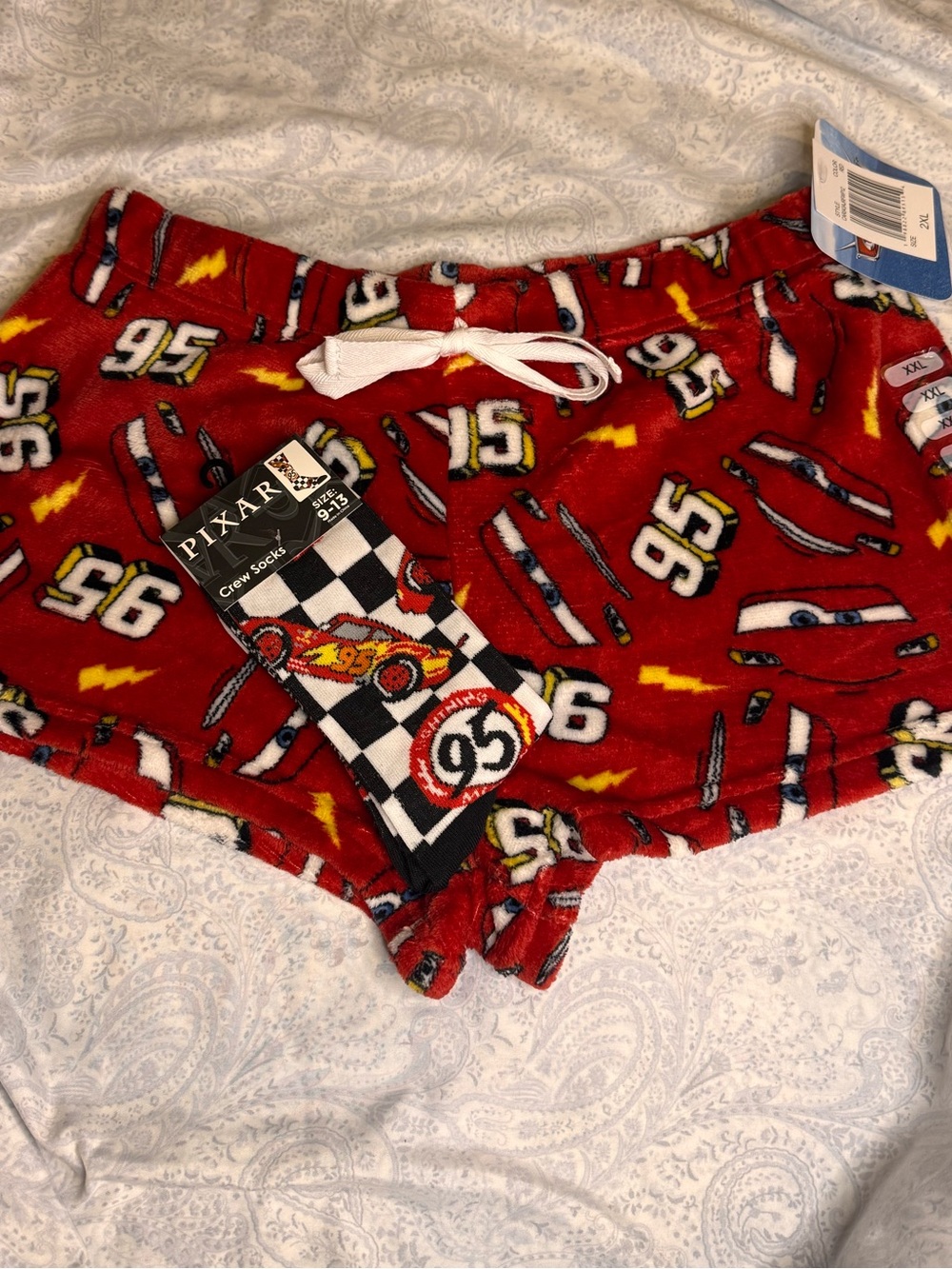 Disney Cars Lightning McQueen Red Fleece Lounge Shorts & Matching Socks